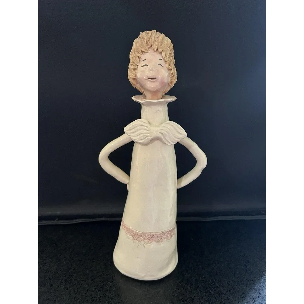 Olivia Boye Angel Ceramic 13in Hand Painted Ivory Pink Signed decanter